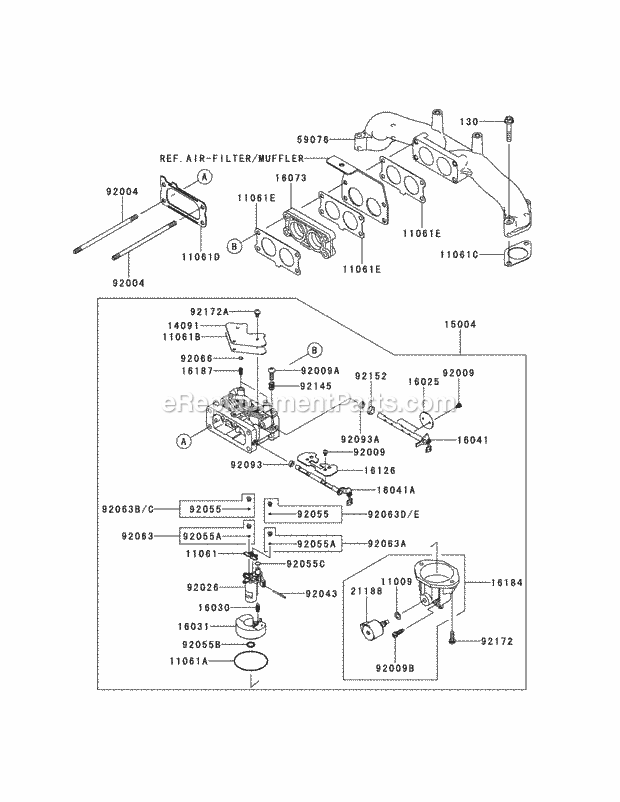 Kawasaki Fx850-S11 Carburetor Diagram and Parts List for S6031-KW 53DI8DU6050 Cub Cadet Sprayer
